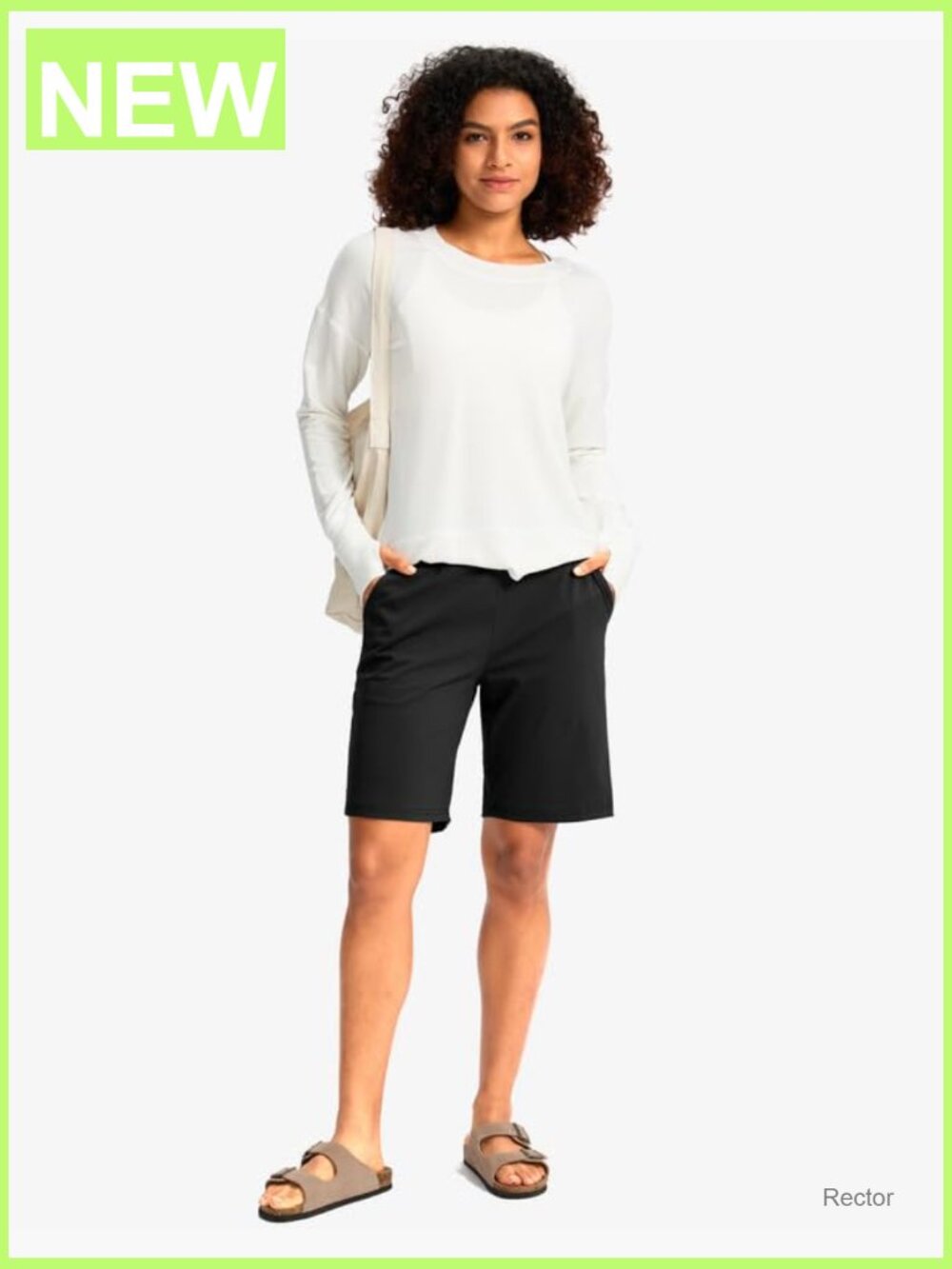 Women's Bermuda Shorts 9" Inseam High Waisted Pockets Athletic Workout - Picture 6 of 6
